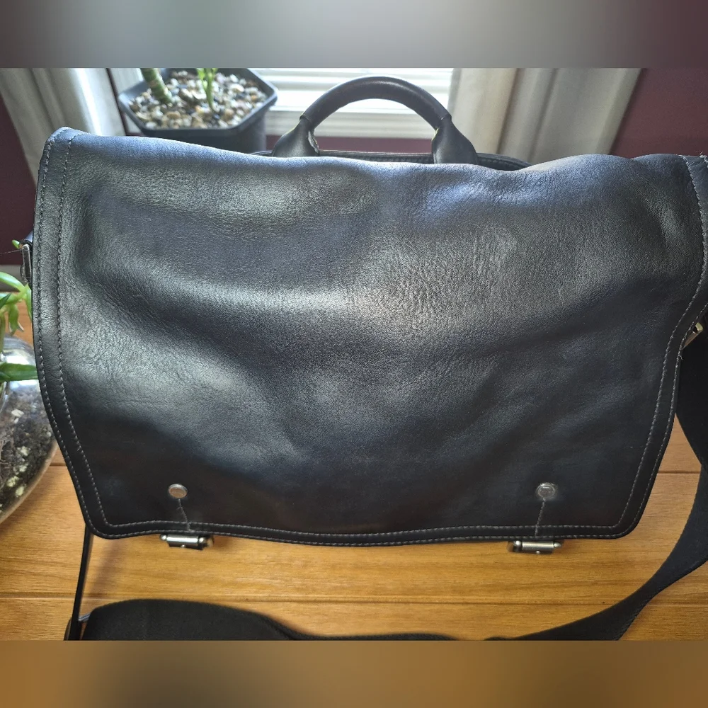 Vintage Coach Black‎ Flatiron II Pebbled Leather Messenger Bag D04S-5747 - Picture 2 of 15